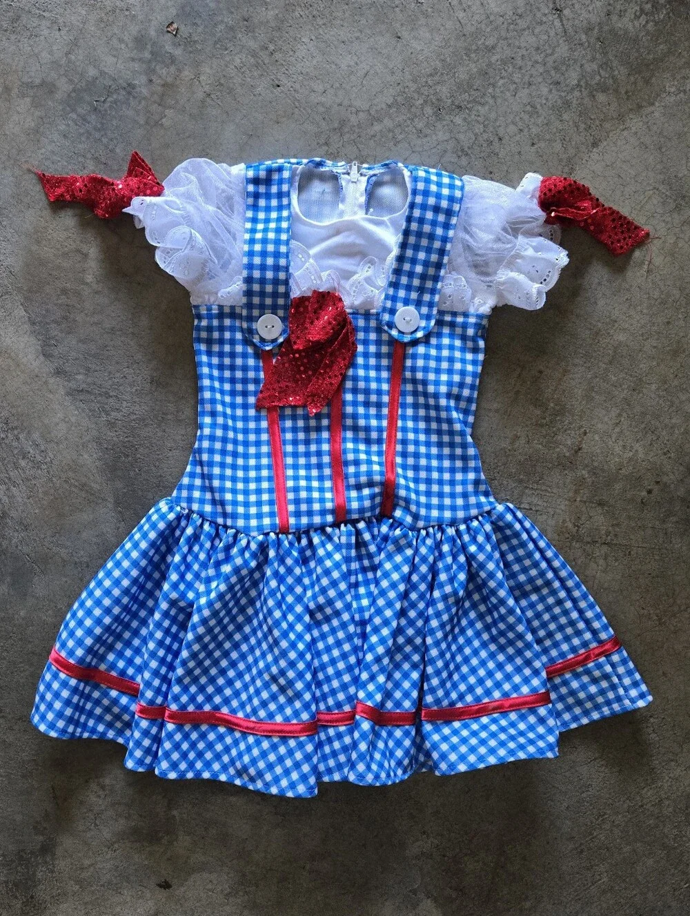 Vintage Girls Dorothy Gingham Kids Costume Dress with Red Accents 4T